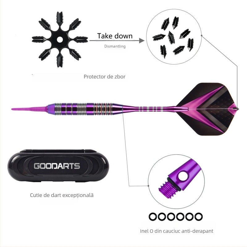 GOODARTS Set de vârfuri moi pentru darts cu protecție – materiale: Fier, aliaj de aluminiu, PET; 80 de seturi în cutie
