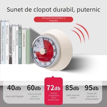 Cronometru vizual mecanic cu montaj magnetic pentru bucătărie și studiu – carcasă rotundă din ABS, acționare manuală, afișaj cu indicator, cronometru