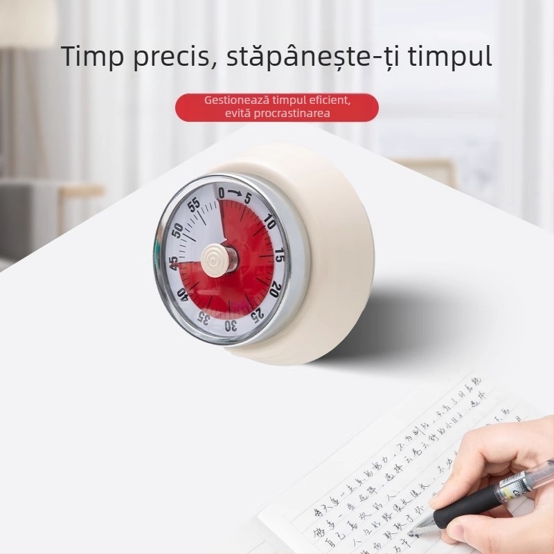 Cronometru vizual mecanic cu montaj magnetic pentru bucătărie și studiu – carcasă rotundă din ABS, acționare manuală, afișaj cu indicator, cronometru