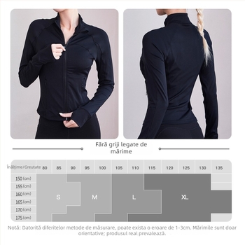 Jachetă de fitness pentru femei cu guler înalt, buzunar cu fermoar, mâneci lungi, material extensibil, uscare rapidă din amestec nylon