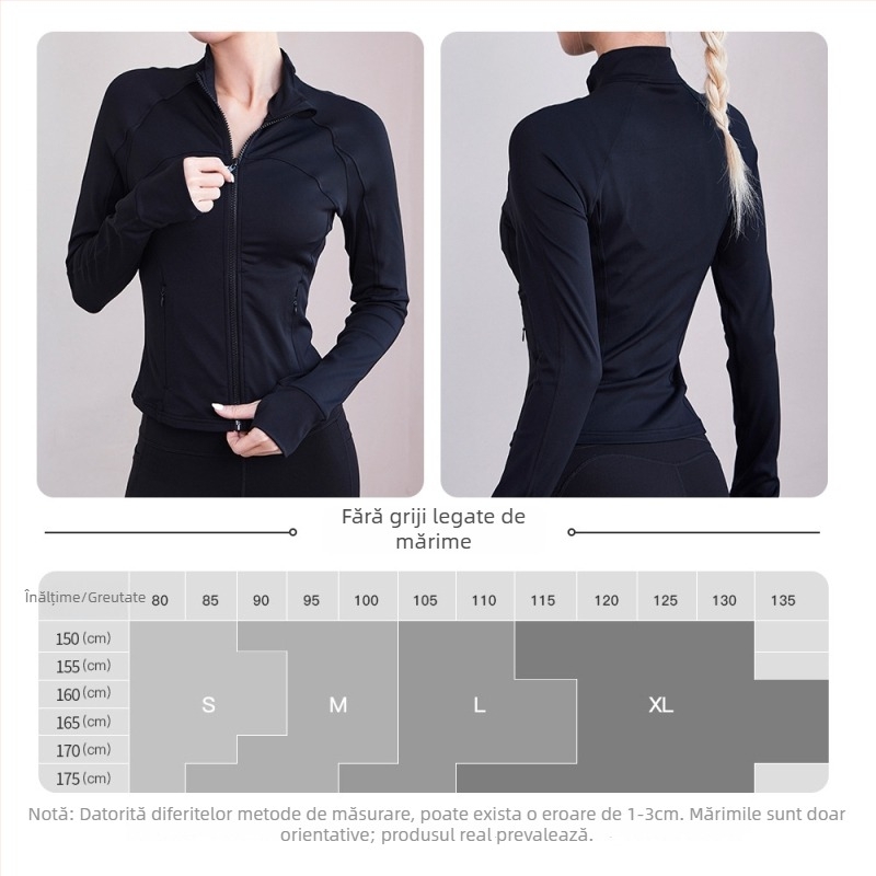 Jachetă de fitness pentru femei cu guler înalt, buzunar cu fermoar, mâneci lungi, material extensibil, uscare rapidă din amestec nylon
