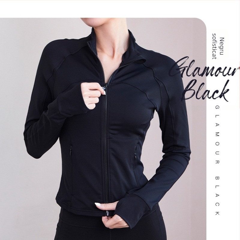 Jachetă de fitness pentru femei cu guler înalt, buzunar cu fermoar, mâneci lungi, material extensibil, uscare rapidă din amestec nylon