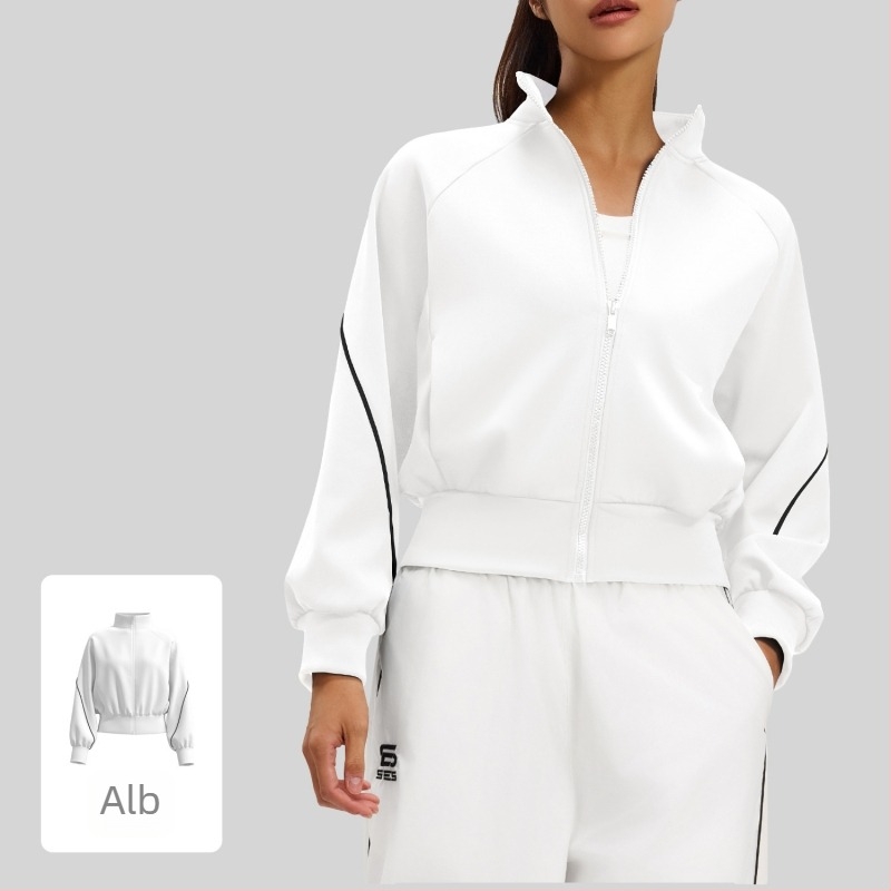 Geacă de exterior pentru toamnă-iarnă, model Striped Color-Block, guler înalt, material poliester, căptușeală Peach Fleece