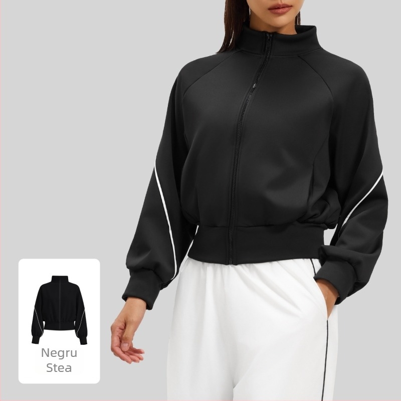 Geacă de exterior pentru toamnă-iarnă, model Striped Color-Block, guler înalt, material poliester, căptușeală Peach Fleece