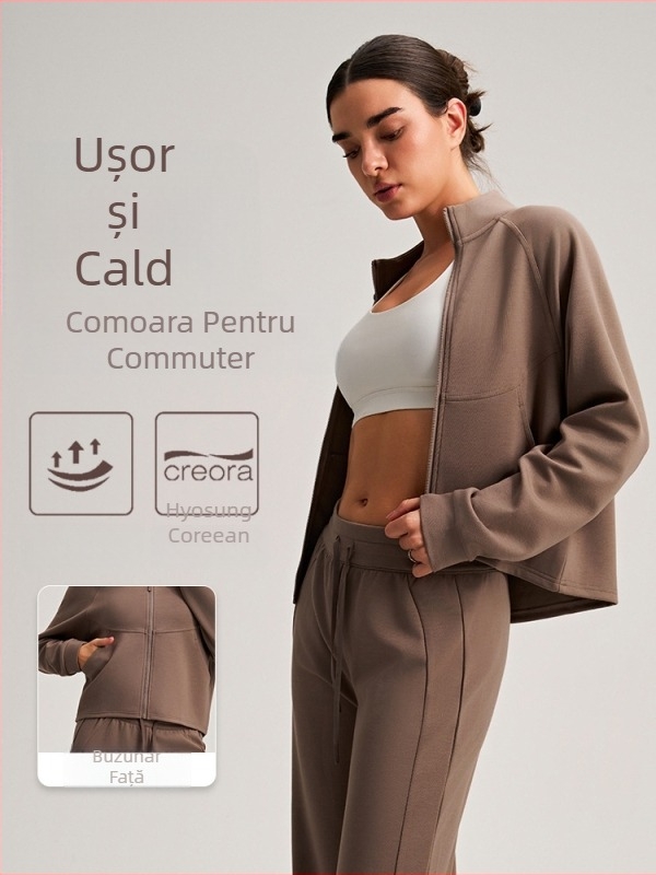 Geacă de exterior pentru femei cu guler înalt, mâneci lungi, croială slim, buzunar mare, casual de toamnă