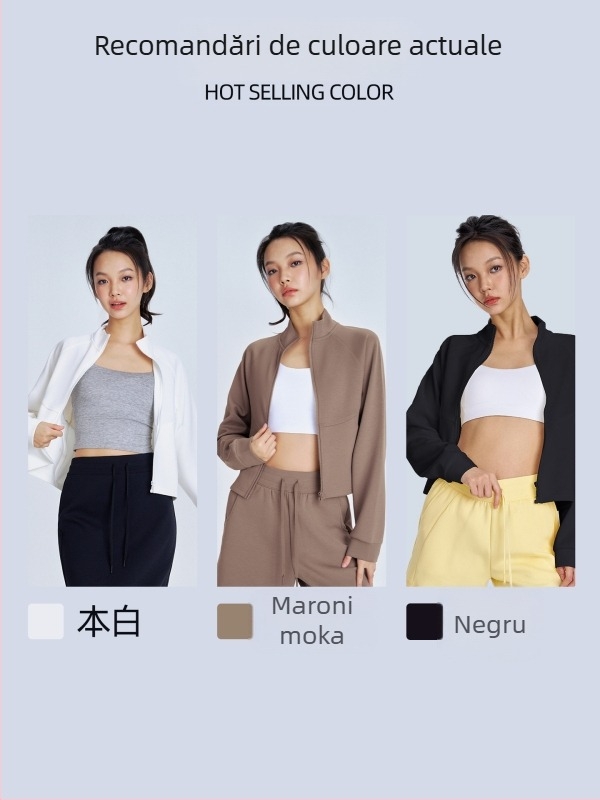 Jachetă de yoga slim-fit, mâneci lungi, lungime talie, buzunar frontal, material din rayon cu strat de aer