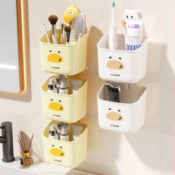 Hongyi Cartoon Seria de Baie – Suport pentru Periuțe montat pe perete cu ventuză, din plastic, finisaj polizat, capacitate de încărcare 5–10 kg, 1 nivel