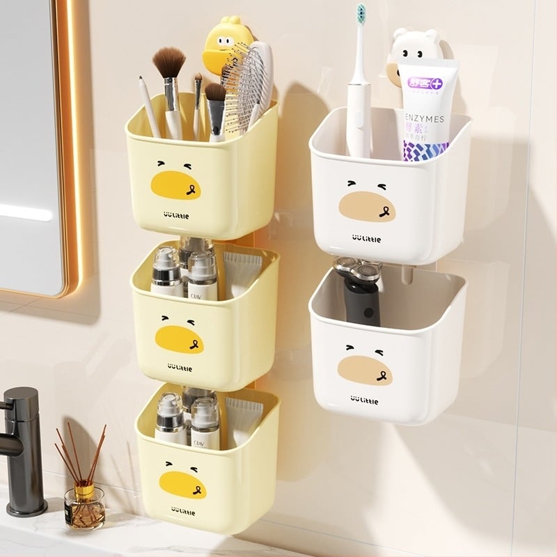 Hongyi Cartoon Seria de Baie – Suport pentru Periuțe montat pe perete cu ventuză, din plastic, finisaj polizat, capacitate de încărcare 5–10 kg, 1 nivel