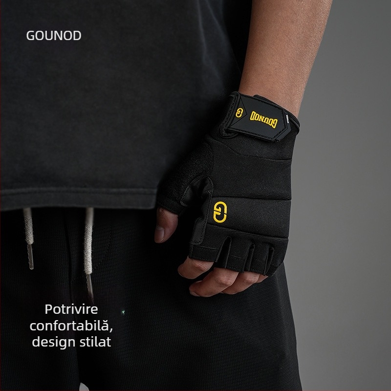 Mănuși half-finger pentru ridicări - palmă din poliester, protecție, antiaderente, rezistente la uzură, pentru adulți