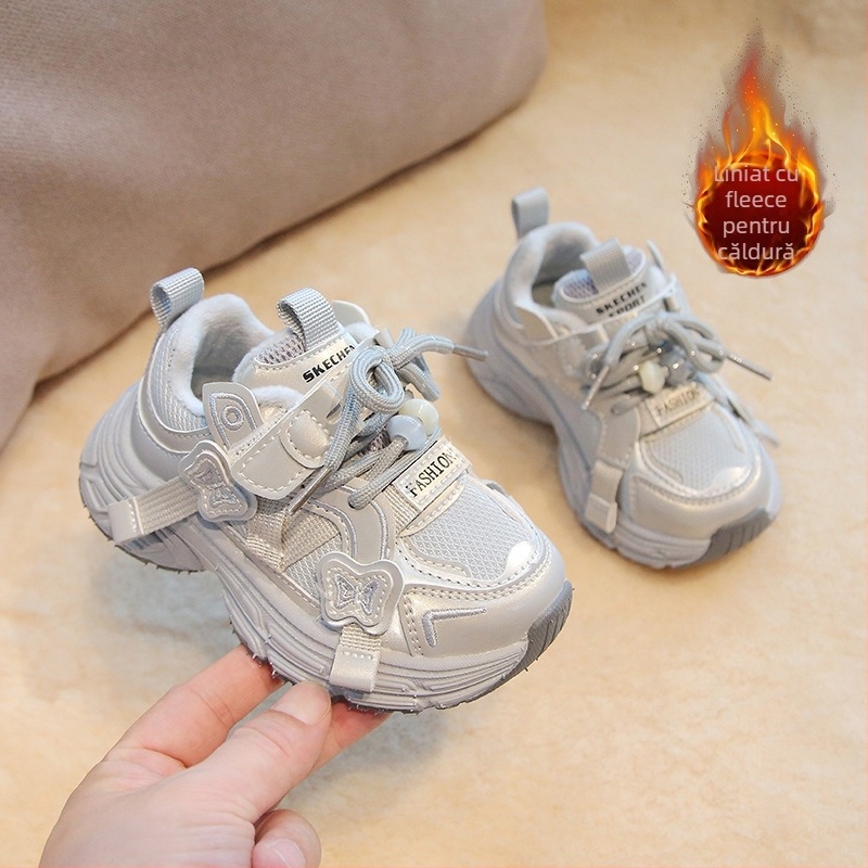 Pantofi sport pentru fete, partea superioară din microfibră, talpă EVA, pentru iarnă, închidere Velcro, pentru vârstele 1–6 ani