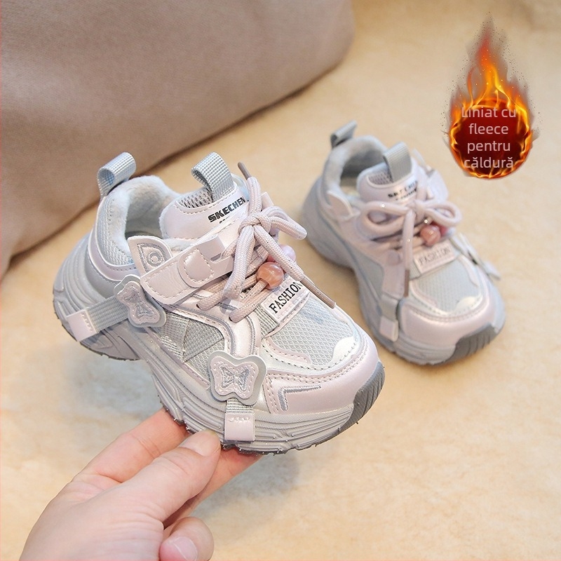 Pantofi sport pentru fete, partea superioară din microfibră, talpă EVA, pentru iarnă, închidere Velcro, pentru vârstele 1–6 ani