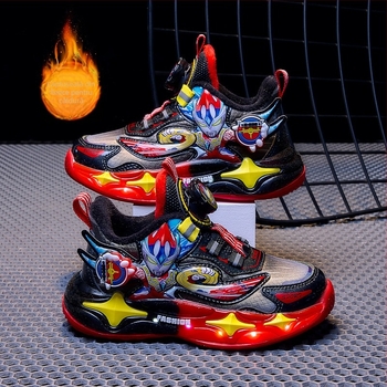 Pantofi de iarnă pentru copii, cu model Cartoon, partea superioară din microfibră, talpă EVA, închidere cu nasturi, unisex, vârsta 7–16 ani