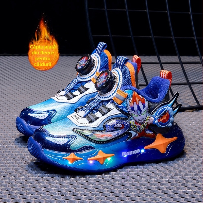 Pantofi de iarnă pentru copii, cu model Cartoon, partea superioară din microfibră, talpă EVA, închidere cu nasturi, unisex, vârsta 7–16 ani