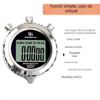 Cronometru/Timer electronic pentru alergare cu pauză; oțel inoxidabil, impermeabil, anti-alunecare, logo imprimat