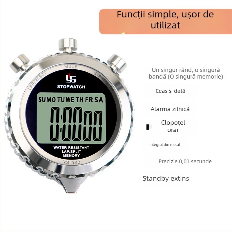 Cronometru/Timer electronic pentru alergare cu pauză; oțel inoxidabil, impermeabil, anti-alunecare, logo imprimat