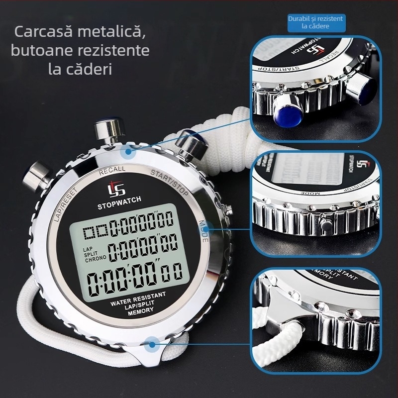 Cronometru/Timer electronic pentru alergare cu pauză; oțel inoxidabil, impermeabil, anti-alunecare, logo imprimat