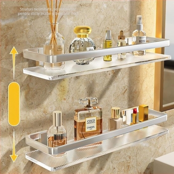 Raft de baie montat pe perete, din acrilic, cu două etaje, stil Light Luxury, brand Splendid Centennial (Material: acrilic, Niveluri: 2, Stil: Light Luxury, Brand: Splendid Centennial)