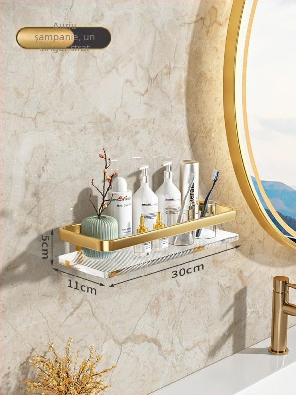 Raft de baie montat pe perete, din acrilic, cu două etaje, stil Light Luxury, brand Splendid Centennial (Material: acrilic, Niveluri: 2, Stil: Light Luxury, Brand: Splendid Centennial)