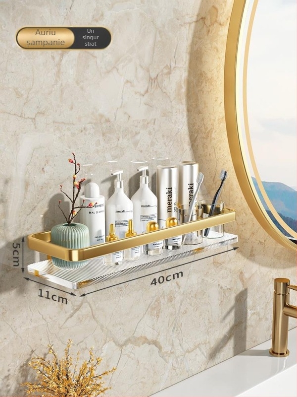 Raft de baie montat pe perete, din acrilic, cu două etaje, stil Light Luxury, brand Splendid Centennial (Material: acrilic, Niveluri: 2, Stil: Light Luxury, Brand: Splendid Centennial)