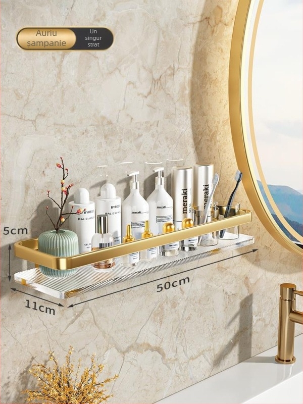 Raft de baie montat pe perete, din acrilic, cu două etaje, stil Light Luxury, brand Splendid Centennial (Material: acrilic, Niveluri: 2, Stil: Light Luxury, Brand: Splendid Centennial)