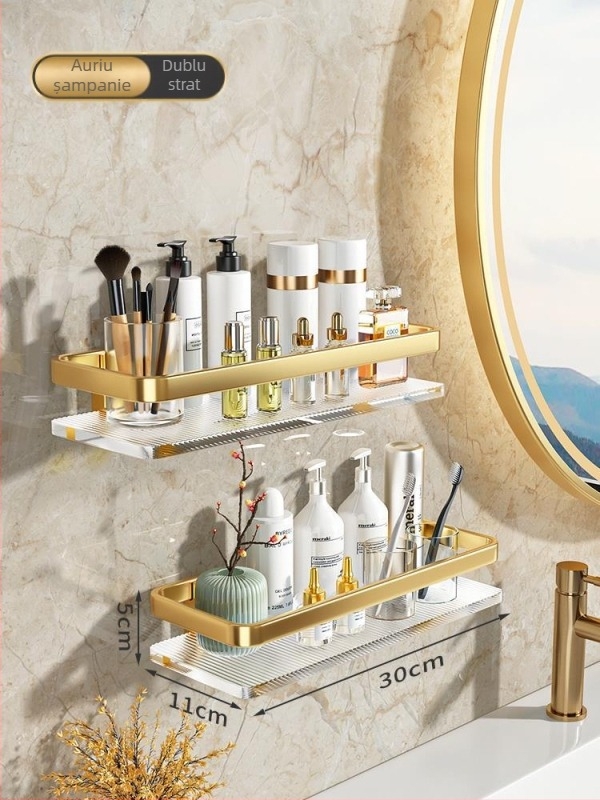 Raft de baie montat pe perete, din acrilic, cu două etaje, stil Light Luxury, brand Splendid Centennial (Material: acrilic, Niveluri: 2, Stil: Light Luxury, Brand: Splendid Centennial)