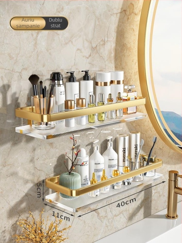 Raft de baie montat pe perete, din acrilic, cu două etaje, stil Light Luxury, brand Splendid Centennial (Material: acrilic, Niveluri: 2, Stil: Light Luxury, Brand: Splendid Centennial)
