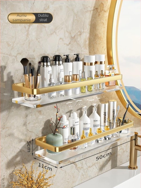 Raft de baie montat pe perete, din acrilic, cu două etaje, stil Light Luxury, brand Splendid Centennial (Material: acrilic, Niveluri: 2, Stil: Light Luxury, Brand: Splendid Centennial)