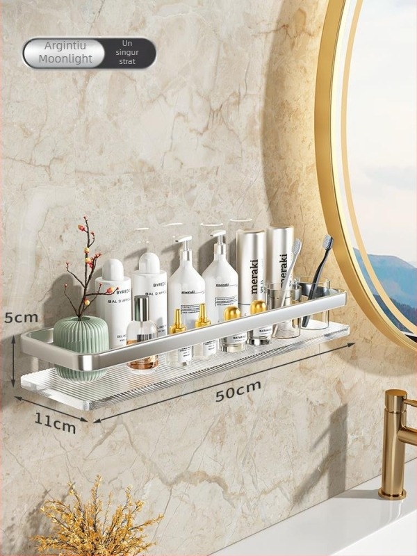 Raft de baie montat pe perete, din acrilic, cu două etaje, stil Light Luxury, brand Splendid Centennial (Material: acrilic, Niveluri: 2, Stil: Light Luxury, Brand: Splendid Centennial)