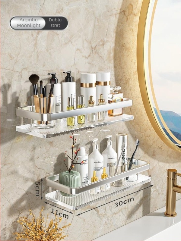 Raft de baie montat pe perete, din acrilic, cu două etaje, stil Light Luxury, brand Splendid Centennial (Material: acrilic, Niveluri: 2, Stil: Light Luxury, Brand: Splendid Centennial)