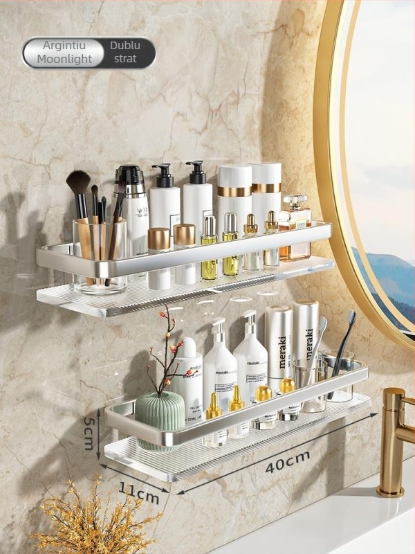 Raft de baie montat pe perete, din acrilic, cu două etaje, stil Light Luxury, brand Splendid Centennial (Material: acrilic, Niveluri: 2, Stil: Light Luxury, Brand: Splendid Centennial)