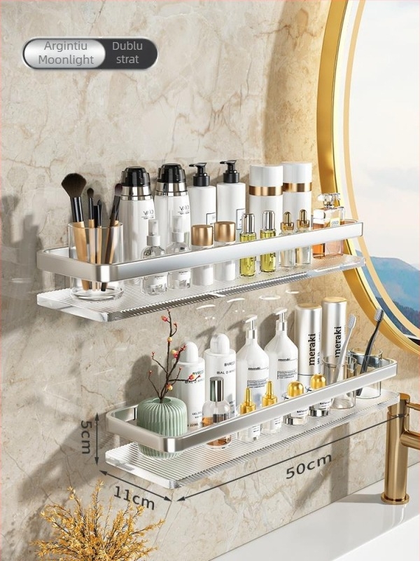 Raft de baie montat pe perete, din acrilic, cu două etaje, stil Light Luxury, brand Splendid Centennial (Material: acrilic, Niveluri: 2, Stil: Light Luxury, Brand: Splendid Centennial)