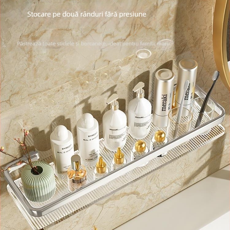 Raft de baie montat pe perete, din acrilic, cu două etaje, stil Light Luxury, brand Splendid Centennial (Material: acrilic, Niveluri: 2, Stil: Light Luxury, Brand: Splendid Centennial)