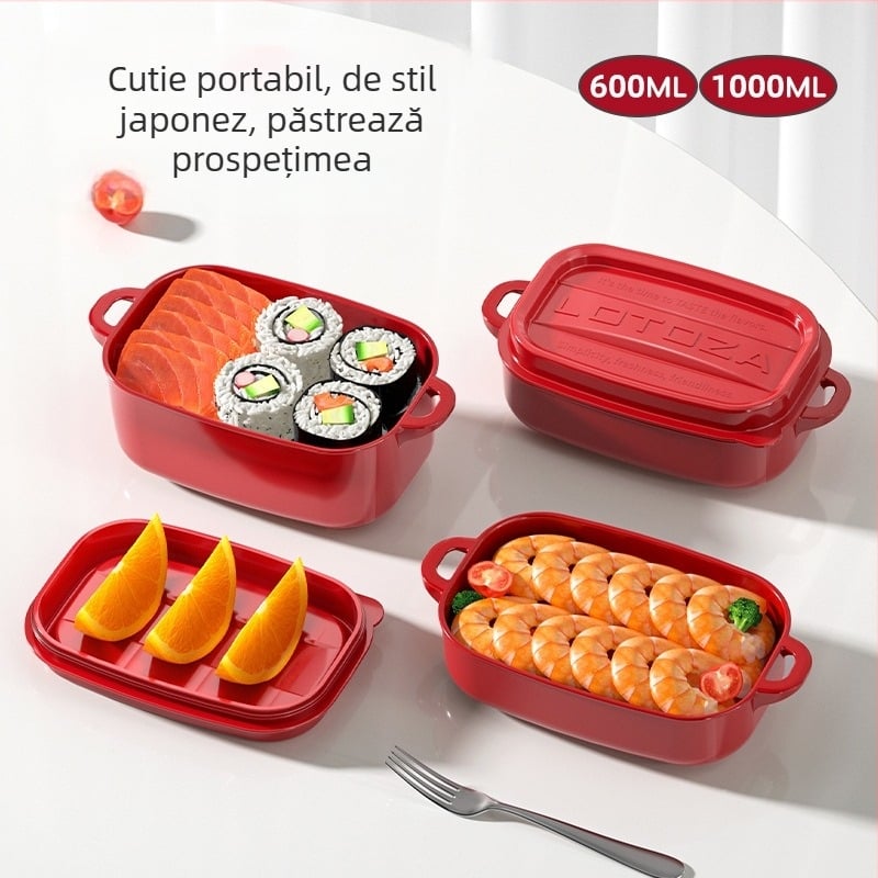 Cutie prânz cu două niveluri, pătrată, PP, compatibilă cu microunde, 800-1000 ml