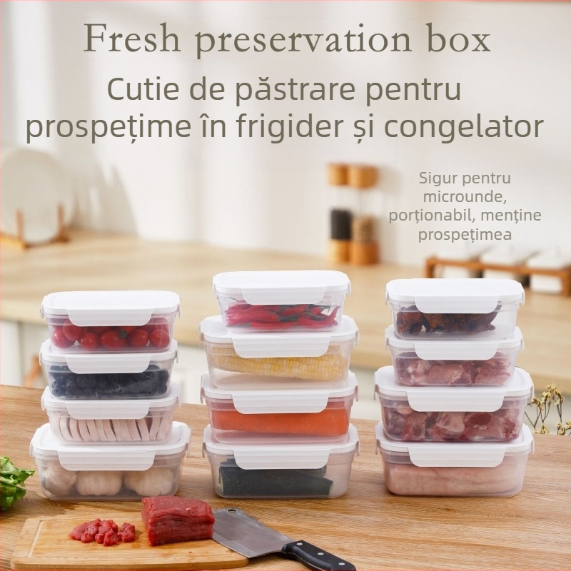 Cutie prânz din plastic, sigur pentru microunde, cu capac – portabilă, etanșă pentru depozitare alimentelor