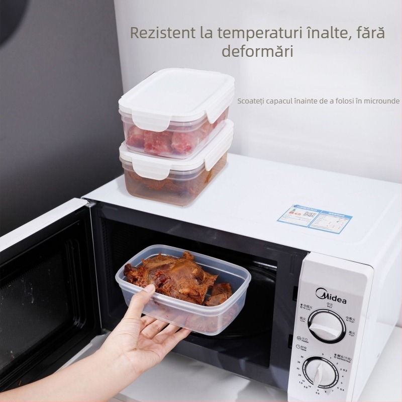 Cutie prânz din plastic, sigur pentru microunde, cu capac – portabilă, etanșă pentru depozitare alimentelor