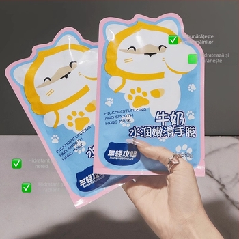 Mască de mâini pe bază de lapte pentru hidratare și netezire, cu acid hialuronic și niacinamidă • conținut net 0.050 g