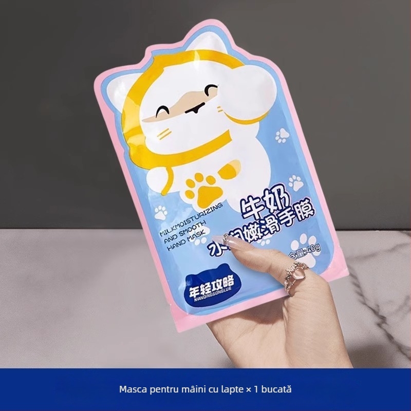 Mască de mâini pe bază de lapte pentru hidratare și netezire, cu acid hialuronic și niacinamidă • conținut net 0.050 g