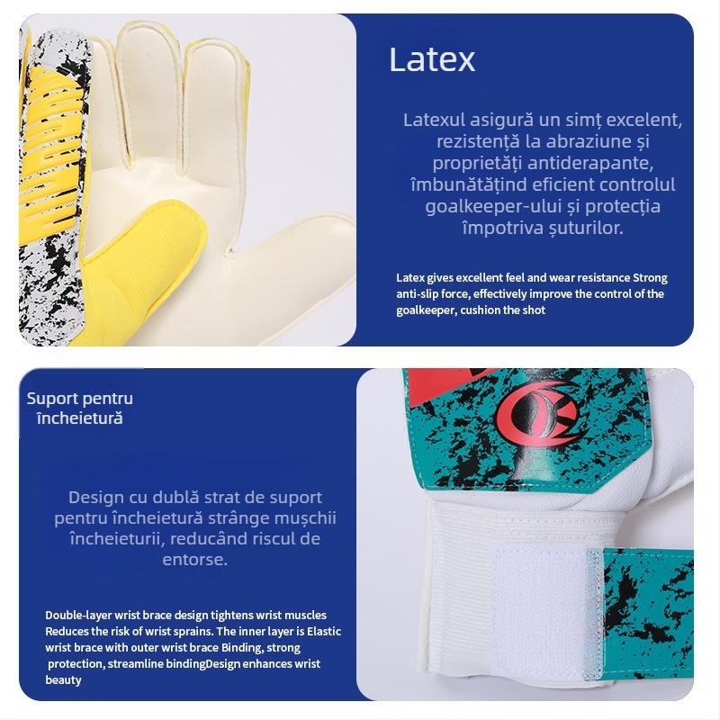 Mănuși de portar fotbal, latex, palmă îngroșată, protecție a degetelor, pentru antrenament, personalizabile, brand Dazzle Force