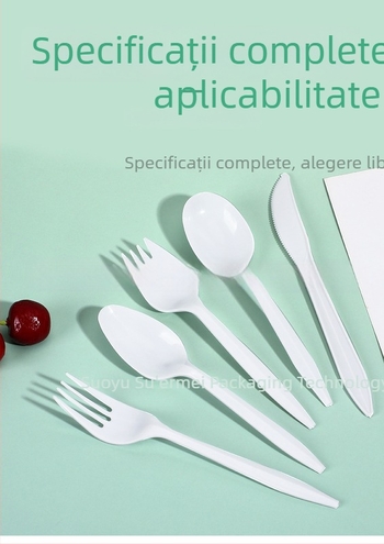 furculiță de plastic PS, de unică folosință, pentru deserturi, prăjituri, fructe și grătar, ambalaj individual; 1000 buc./ambalare; degradabil; posibil imprimare logo