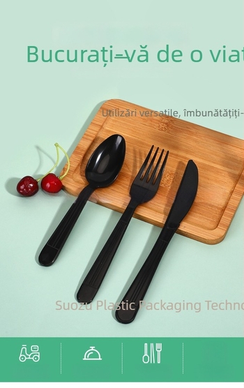 furculiță de plastic PS, de unică folosință, pentru deserturi, prăjituri, fructe și grătar, ambalaj individual; 1000 buc./ambalare; degradabil; posibil imprimare logo