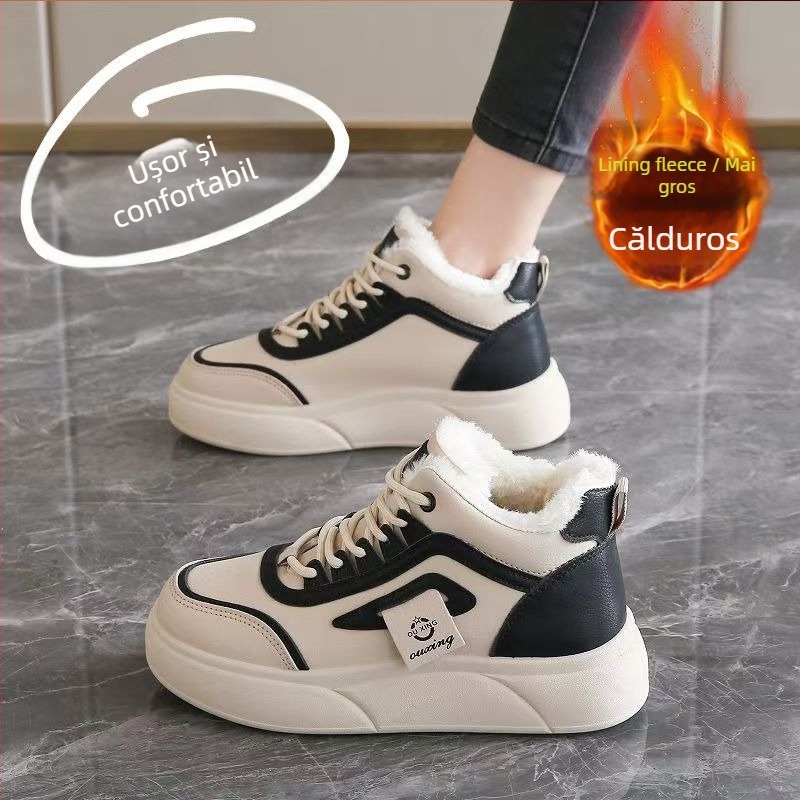 Pantofi damă înalți din bumbac, cu pluș artificial în căptușeală, PU partea superioară, talpă EVA