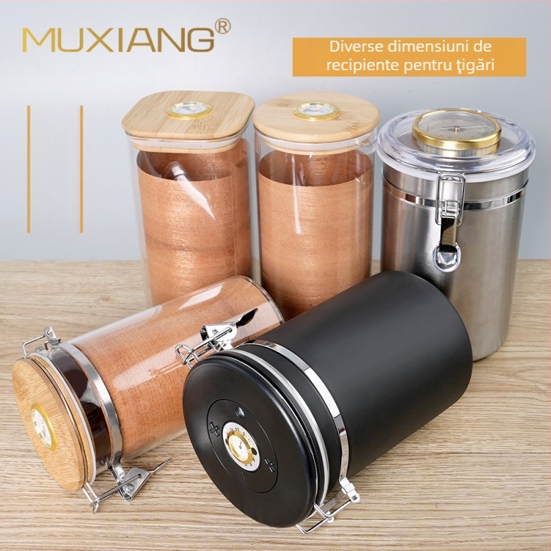 MUXIANG humidor pentru țigari cu higrometru — recipient etanș din oțel inoxidabil, pachet de 100 bucăți, cu chipsuri de cedru spaniol