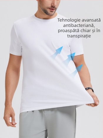 Tricou de bază unisex din bumbac, cu mânecă scurtă, antibacterian, 100% bumbac, culoare solidă, pentru fitness