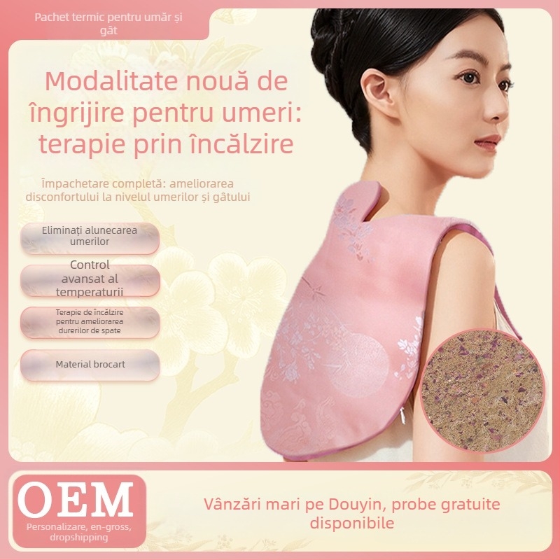 Compresă caldă pentru umeri și gât, încălzire electrică, 220V, 50W, control temperatură în 9 trepte, oprire automată, cu plante medicinale