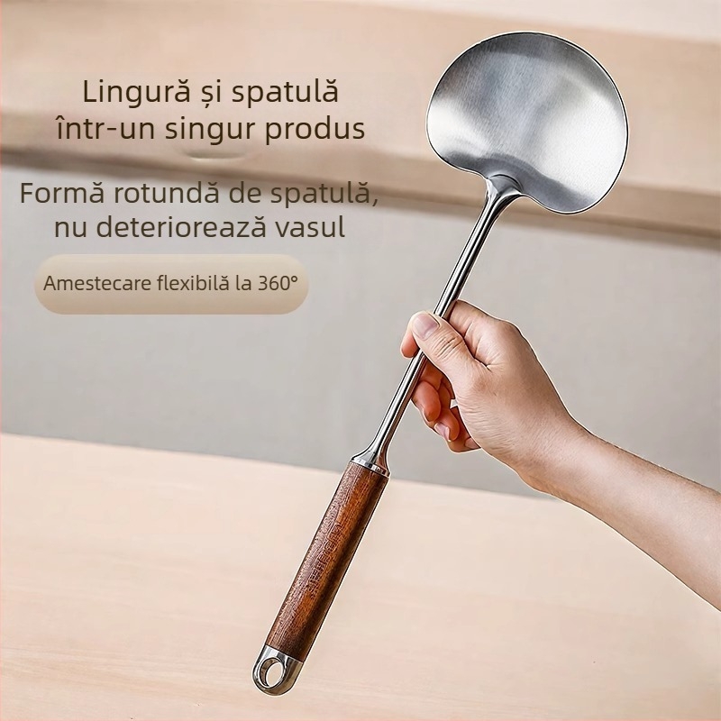 Spatulă de bucătărie din oțel inoxidabil, în formă de ciupercă; antiaderent, anti-derapare, rezistentă la temperaturi înalte, anti-arzire; mâner din oțel inoxidabil