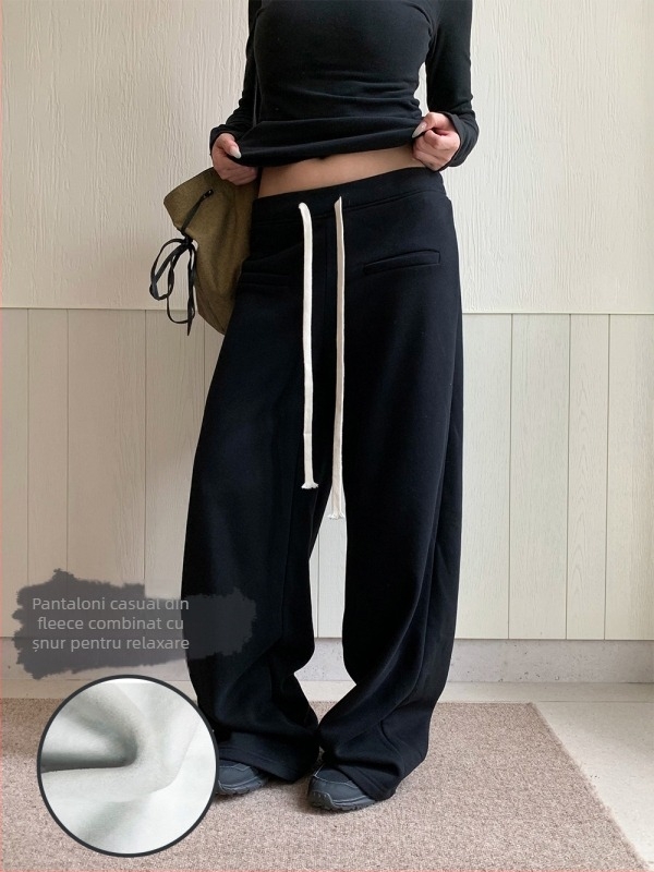 Pantaloni casual pentru femei, largi, talie medie, bumbac gros, cusături patchwork, model cx2430, iarnă 2025