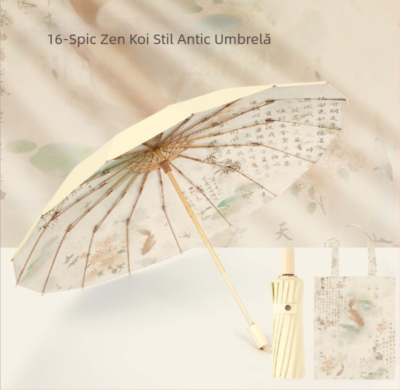 Umbrelă chineză, stil pentru soare și ploaie, cu 16 spițe, protecție UV >50, pliabilă, cu brațe din aluminiu