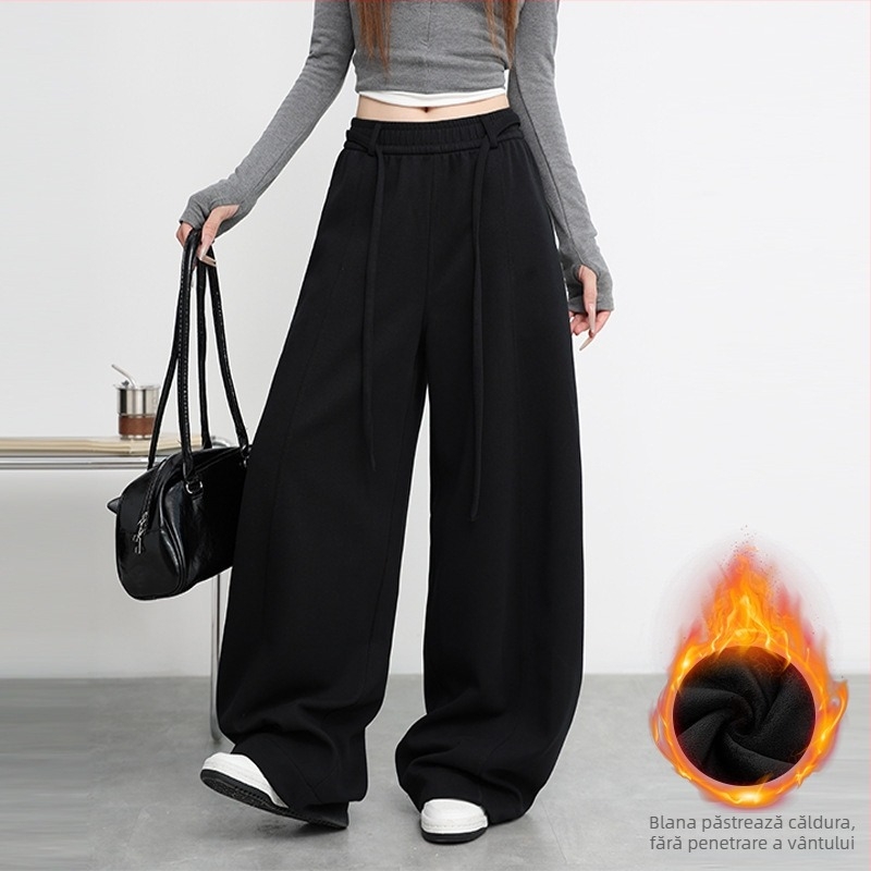 Pantaloni casual lungi pentru femei, talie înaltă, croială lejeră, amestec bumbac-spandex, toamnă/iarnă 2025