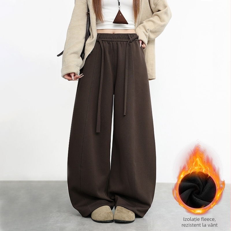 Pantaloni casual lungi pentru femei, talie înaltă, croială lejeră, amestec bumbac-spandex, toamnă/iarnă 2025