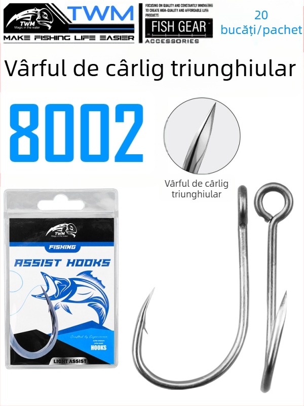Cârlig Luya de pescuit TWM – ochi mare, cârlig simplu, acoperire din titan